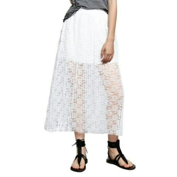 NWT POL Boho Pleated Floral Lace Overlay Midi Skirt - Picture 5 of 7